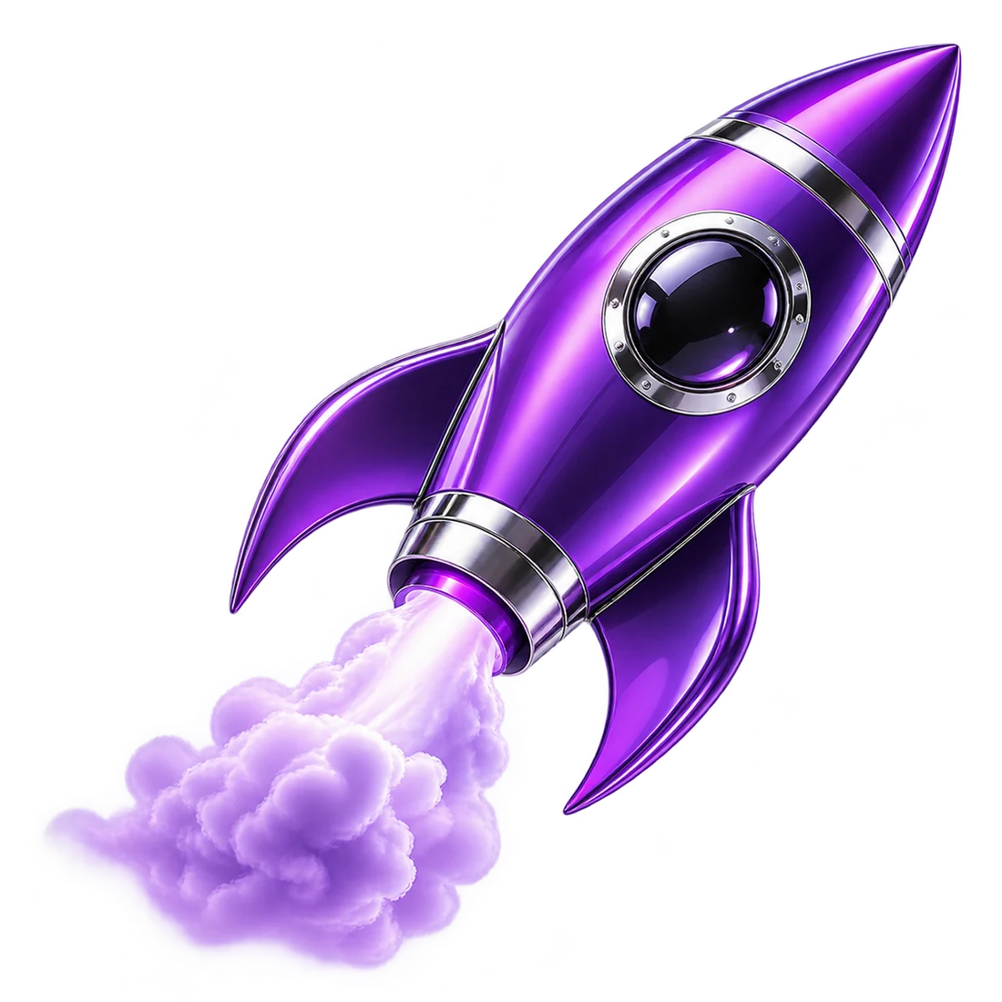 Foguete roxo decolando, representando o próximo passo da sua marca